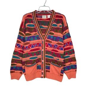 Vintage Cardigan Sweater Men's Large 3D Chunky Knit Coogi-Styled Ivy Button Up